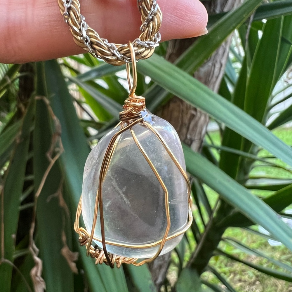 Aura Gemstone Wrapped Pendant w/ Vintage Monet Chain | 18" - Picture 14 of 15